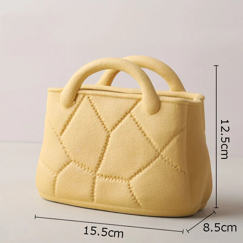 Creative Woven Handbag Vase Ceramic Flower Pots Decorative Flower Arrangement Desk Decoration Ornaments Crafts Floral Vases