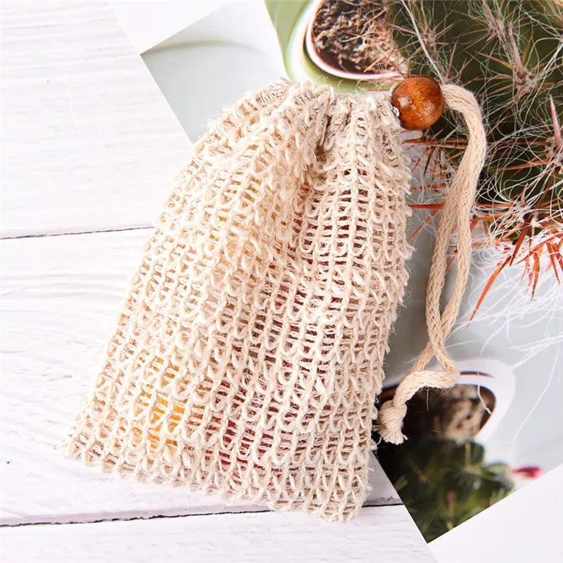 1PC New Natural Exfoliating Soap Bags Handmade Sisal Soap Bags Natural Mesh Soap Saver Pouch Holder Bath Soap Holder bathroom