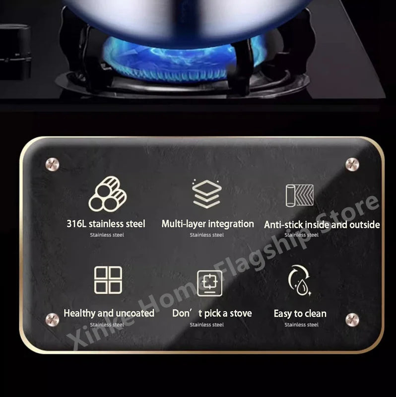 316 Stainless Steel Frying Pan Deepened Uncoated Wok NonStick Skillets Gas Stove Induction Cooker Universal Kitchen Cookware Pan