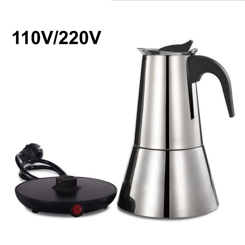 110V/220V Electric Coffee Maker 300ml 304 Stainless Steel Mocha Pot Electric Italian Coffee Maker Percolator for Home