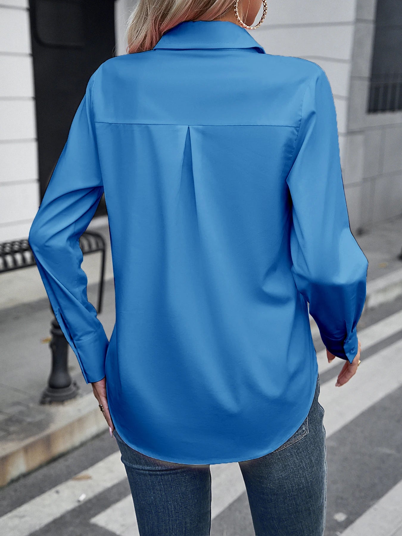 2025 European and American women's autumn clothing new item solid color casual temperament long Sleeve shirt for women