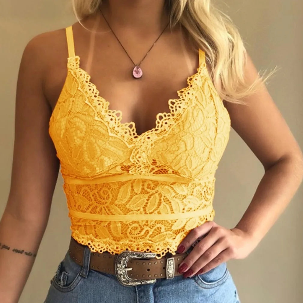 2023 European American women vests women's clothing sexy perspective Lace suspenders Fashion outerwear underwear tank top vest