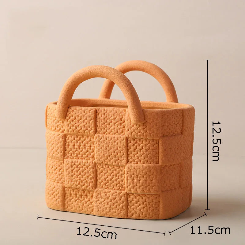Creative Woven Handbag Vase Ceramic Flower Pots Decorative Flower Arrangement Desk Decoration Ornaments Crafts Floral Vases