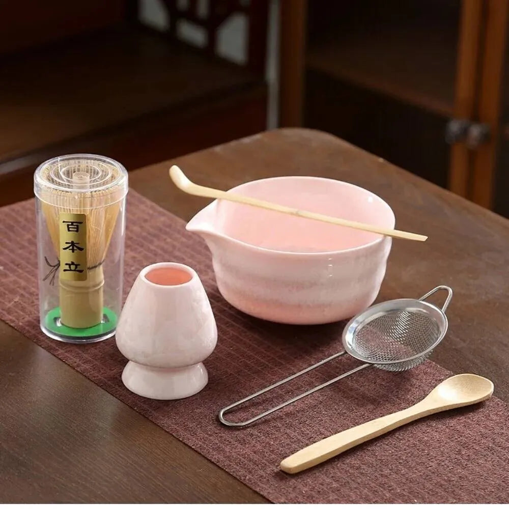 6PCS Matcha Tea Set - Matcha Ceramic Bowl, Food-Grade Whisk, Handmade Bamboo Tea Whisk, Tea Scoop, Tea Ceremony Diy Tools