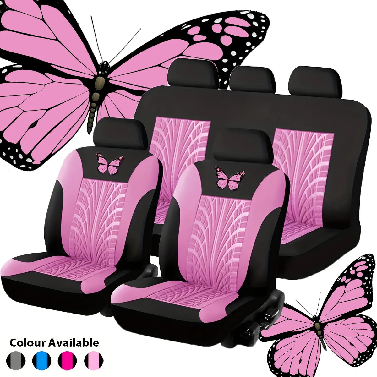 Car Seat Cover Full Set, Universal Butterfly Pattern Embroidery Auto Seat Cover Set