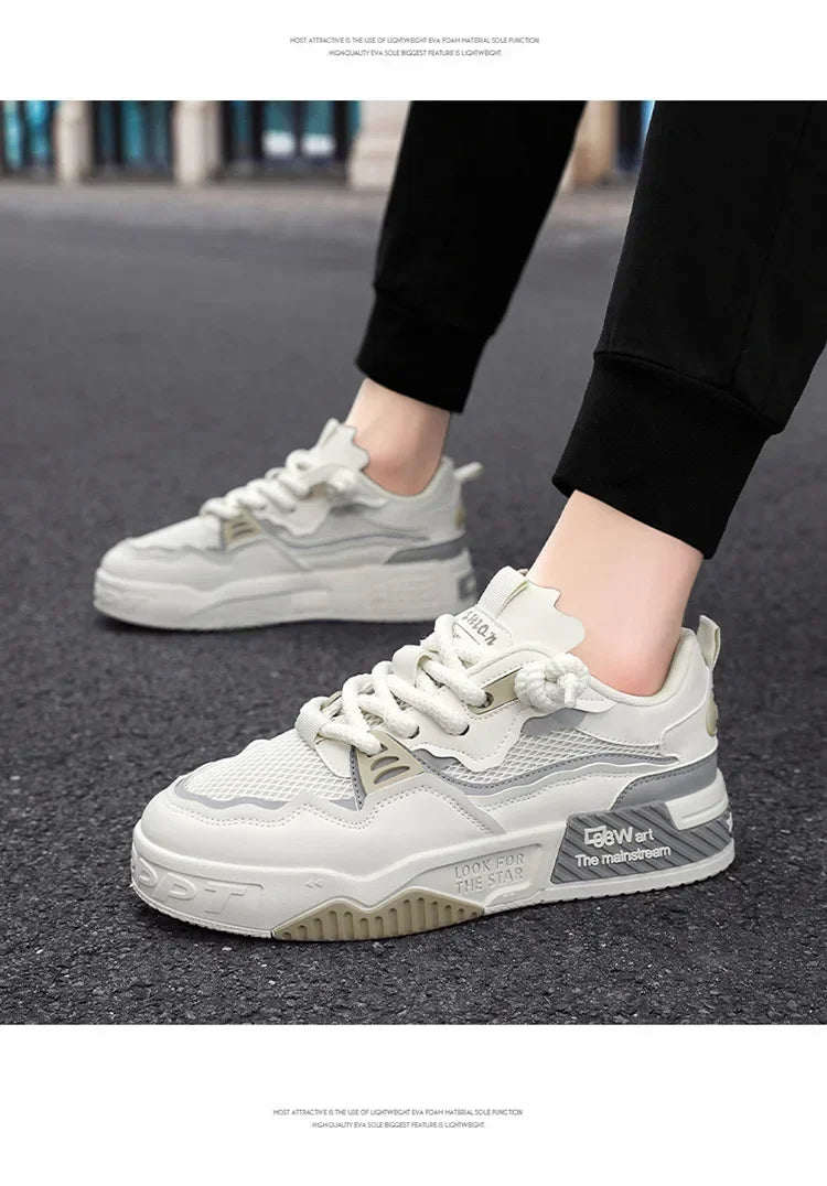 2025 new large-sized men's shoes, all-season fashion and versatile, soft-soled white sneakers and sports shoes