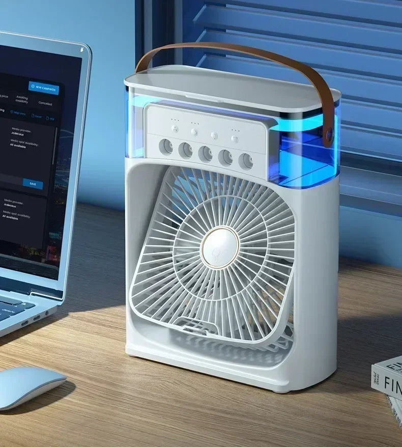 Fan - 3 in 1 Portable Desktop Humidifier Cooler USB Mini Air Conditioner Night Light Spray Quiet Summer Cooling for Home