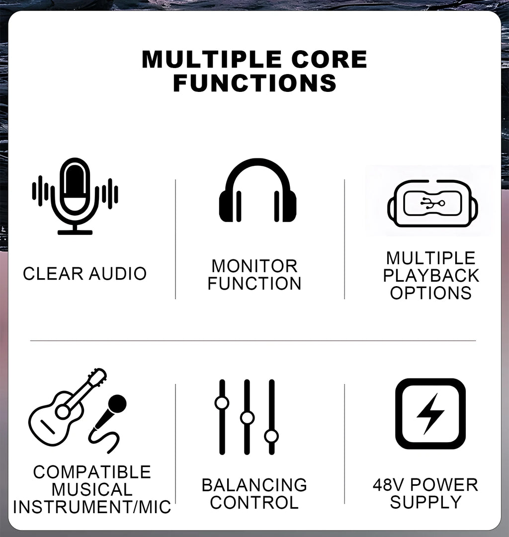 99 effects 4-channel mixing console with balance adjustment function Digital USB Bluetooth Echo Delay Effect 48V Stereo