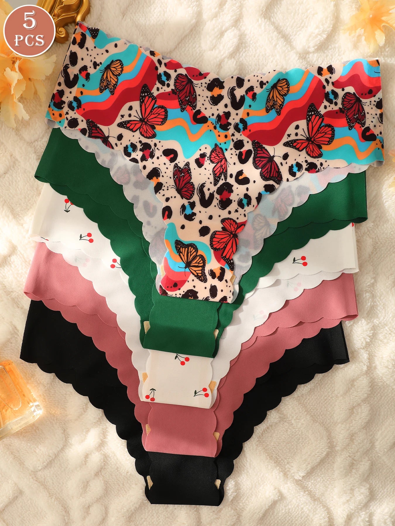 5pcs women's underwear, multi-color, seamless, sexy and comfortable bikini panties