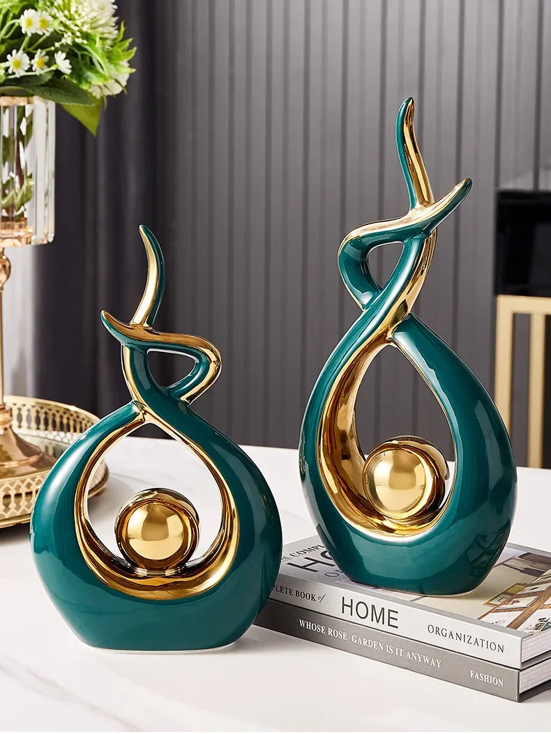 Abstract Ceramic Sculpture Golden Art Statue Modern Home Decor Accessories Living Room Desk Office Supplies Crafts Gifts