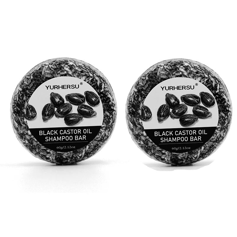 60g Black Castor Shampoo Bar 2-in-1 Shampoo and Conditioner, made with castor extract, nourishes and cares for all hair types.