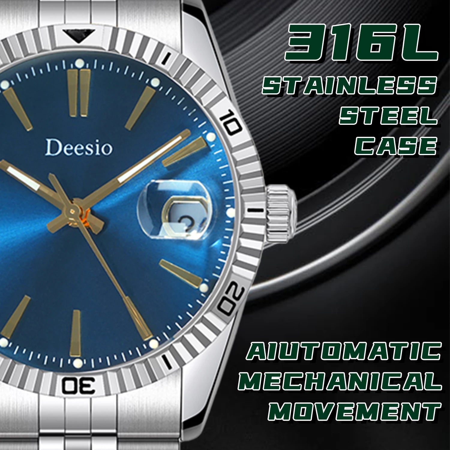 Deesio Automatic Mechanical Watch for Men Luxury Stainless Steel Waterproof Luminous Business Dress Wristwatch Sapphire Glass