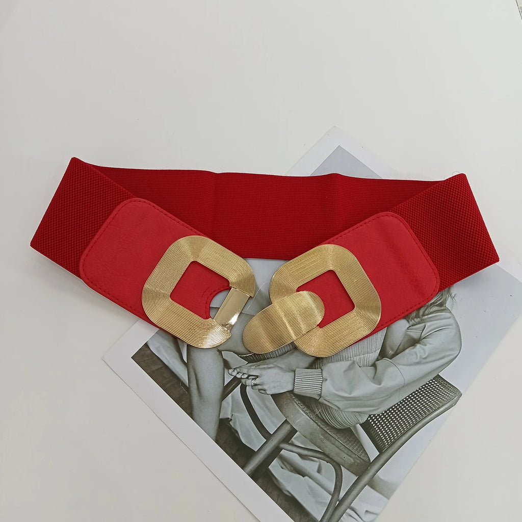 Elastic Black Corset Belt Female Waist Gold Buckle Stretch Cummerbunds Red Belts For Women High Quality Beige Waistband