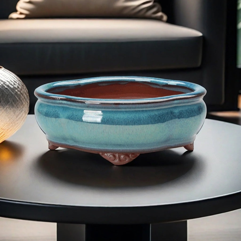 Ceramic Succulent Flower Pot Chinese Style Pottery Bonsai Pots with Drain Hole Purple Sandstone for Desktop Home Decoration