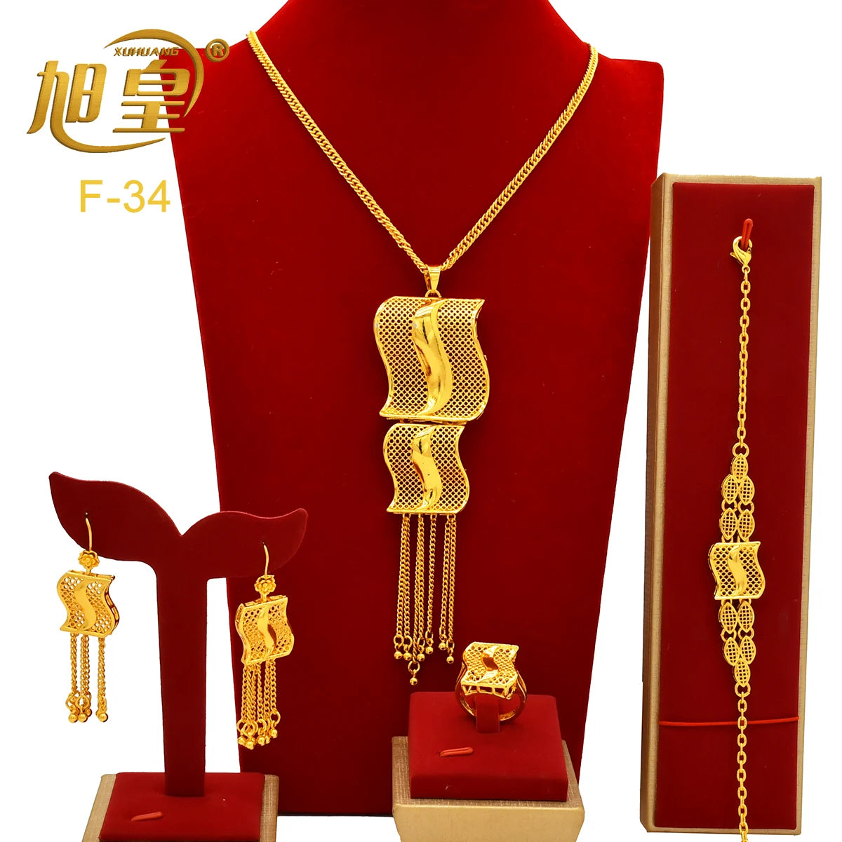 Arabic Dubai Jewelry Set for Women Earrings Ethiopian African Long Chain 24K Gold Color Necklace Wedding Bridal Party Gift