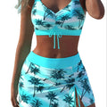 2025 Summer Tree Printed Swimming Clothes 2 Piece Swimsuit Sexy Tight Vest Crop Tops High Waist Mini Skirt With Panties Holiday