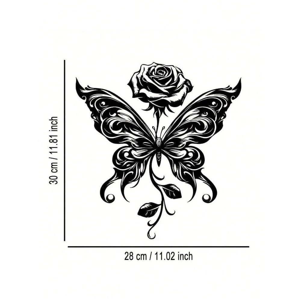 "Eternal Bloom" Metal Wall Art Black Butterfly Rose Sculpture, Minimalist Matte Iron Decor for Living Room Bedroom, Modern Home