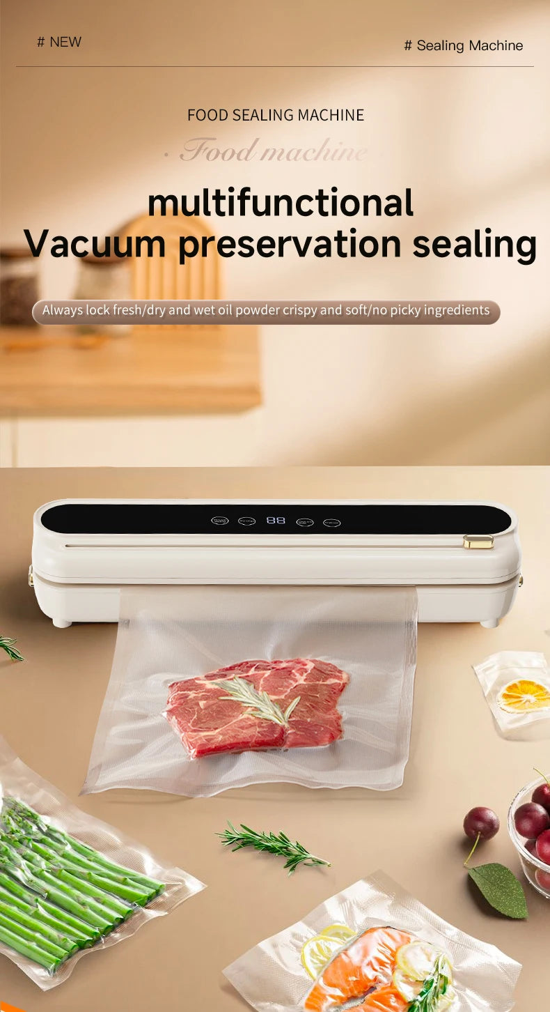 Electric Vacuum Sealer Built-in Cutter Kitchen Food Storage Seal Touch Button Dry/Wet Food Sealing Packaging Vacuum Machine
