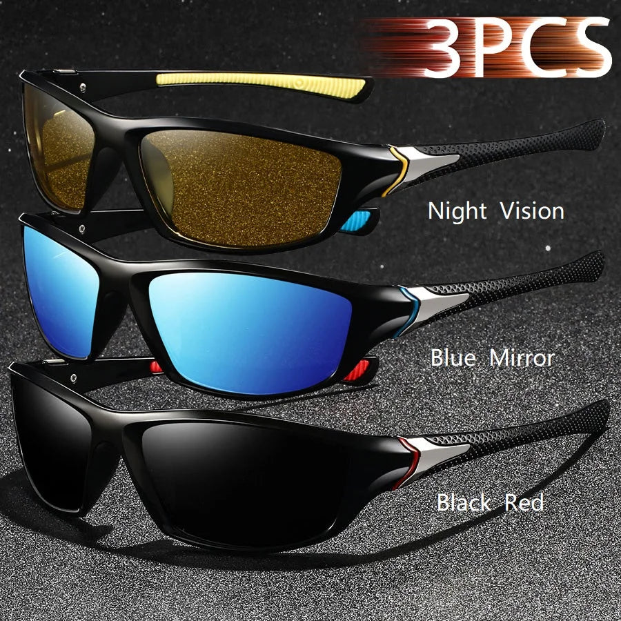 3PCS Fashion Vintage Driving Fishing Cycling Sports Sunglasses Men Women Running Mountaineering Sport Man Sun Glasses UV400