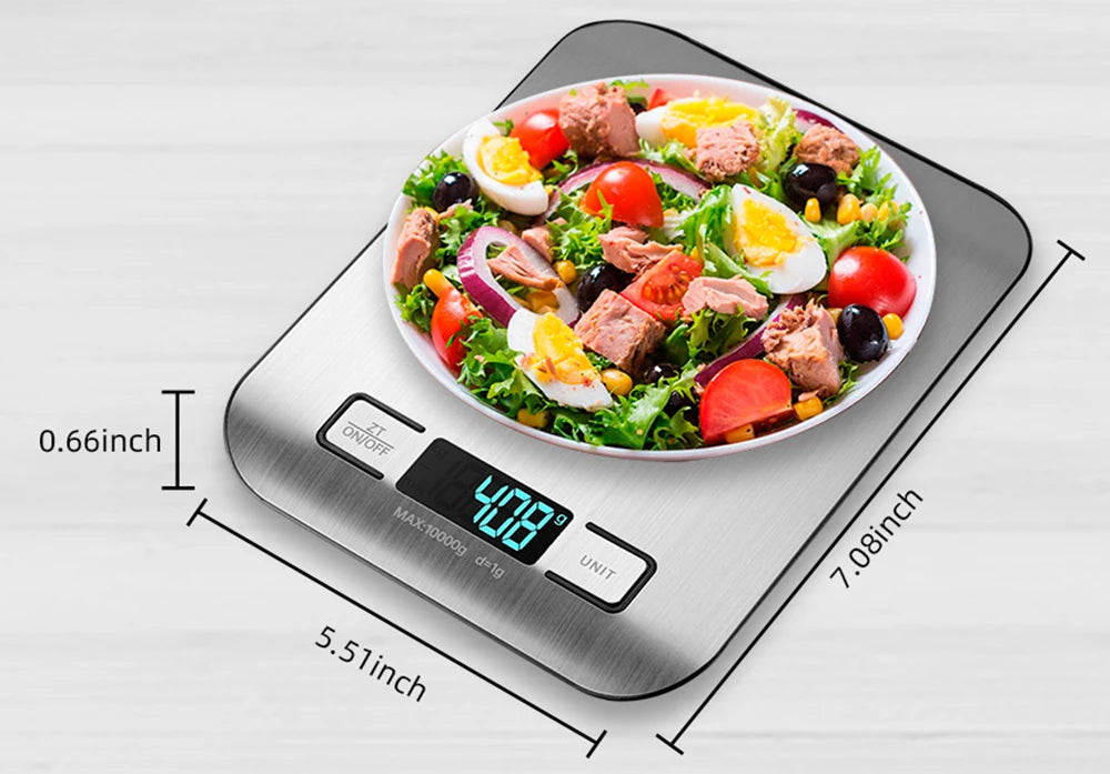 Digital Kitchen Scale LED Display 10kg/1g Stainless Steel Panel Electronic Scales Home Jewelry Food Snacks Weighing Baking Tools