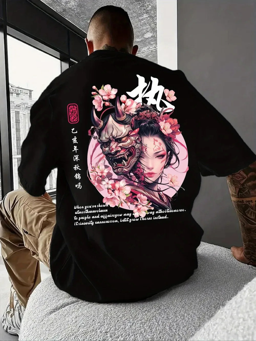 American men's summer ghost mask dancer letter print comfortable and breathable round neck T-shirt outdoor street top