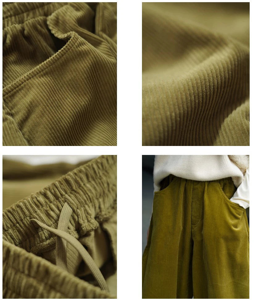 2025 Women Spring Fashion Big Wide Leg Pants Stretch High Waist Corduroy Pants Fashion Clothes 100% Cotton Pants Female Trousers