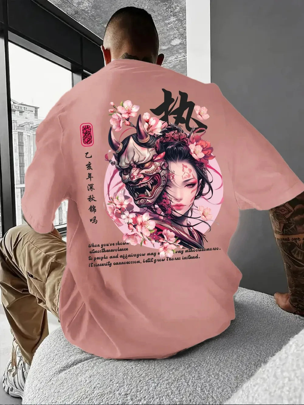 American men's summer ghost mask dancer letter print comfortable and breathable round neck T-shirt outdoor street top