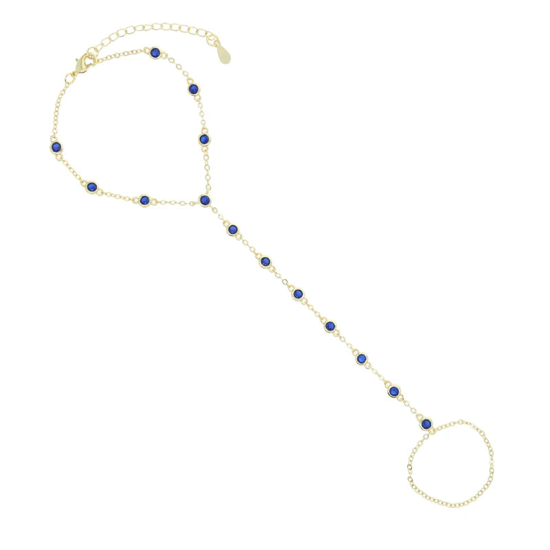 2023 Summer Jewelry Pendant Link Chain Ring Bracelet for Women White Green Blue Stone CZ Gold Plated Adjust Bracelet Accessories