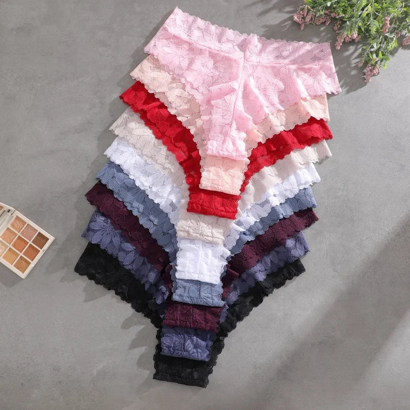 5PCS/SET Women's Floral Lace Panties Sexy Perspective Low Waist Briefs Hollow Comfortable And Breathable Lingerie Sexy Lace New
