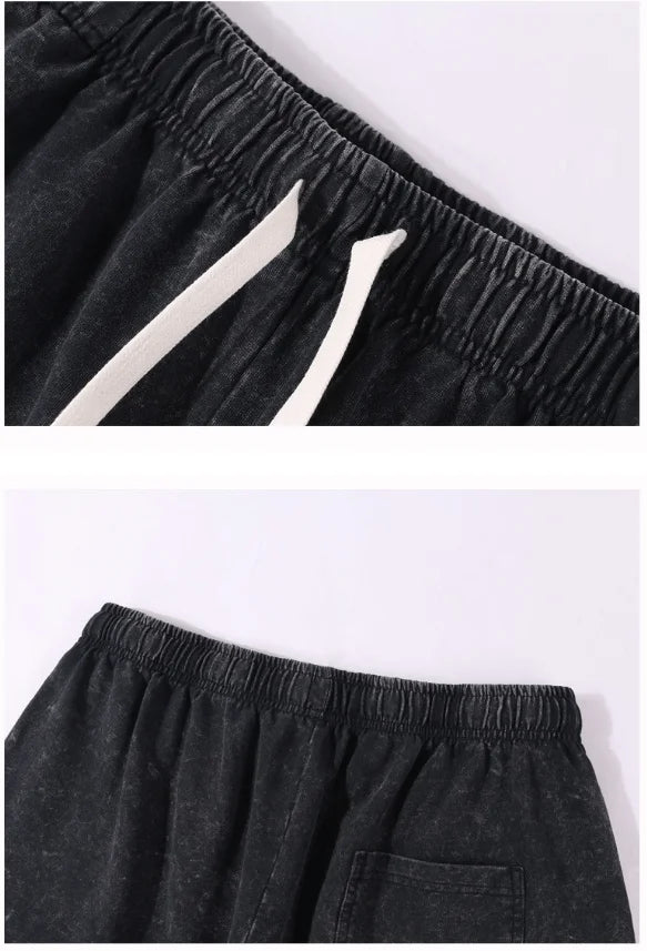 2026 New Distressed Summer Shorts Men 320G Heavy Cotton Drawstring Harajuku Loose Sweatshorts Male Casual Short Pant Streetwear