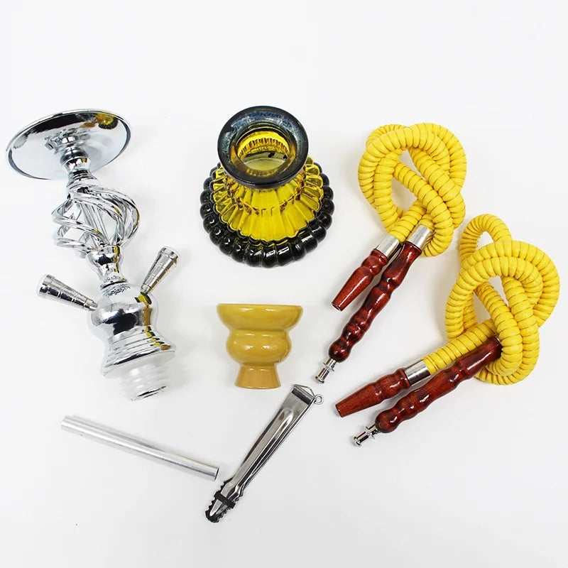 Arabic Hookah Set With Ceramic Shisha Bowl Shisha Pipe Glass Hose Metal Charcoal Tongs Chicha Narguile Smoking Tools