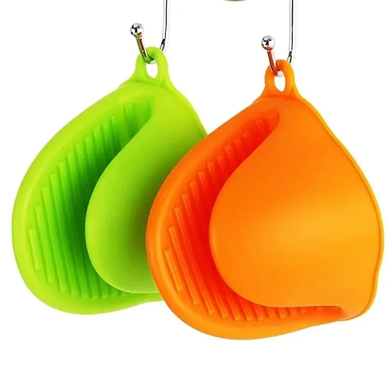 2PCS Thick Silicone Oven Mitts - Heat Resistant Non-Slip Microwave Gloves with Pot Clips, Kitchen Cooking Gloves