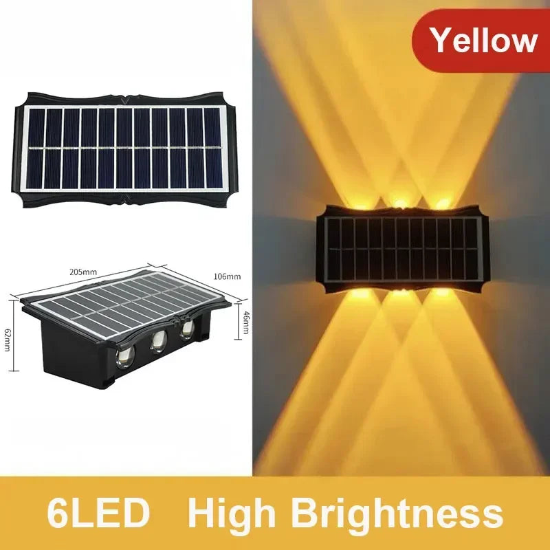 4/6/8LED Solar Wall Lamp Up and Down Luminous Lighting Outdoor Waterproof Decorative Light for Garden Balcony Yard Exterior Wall