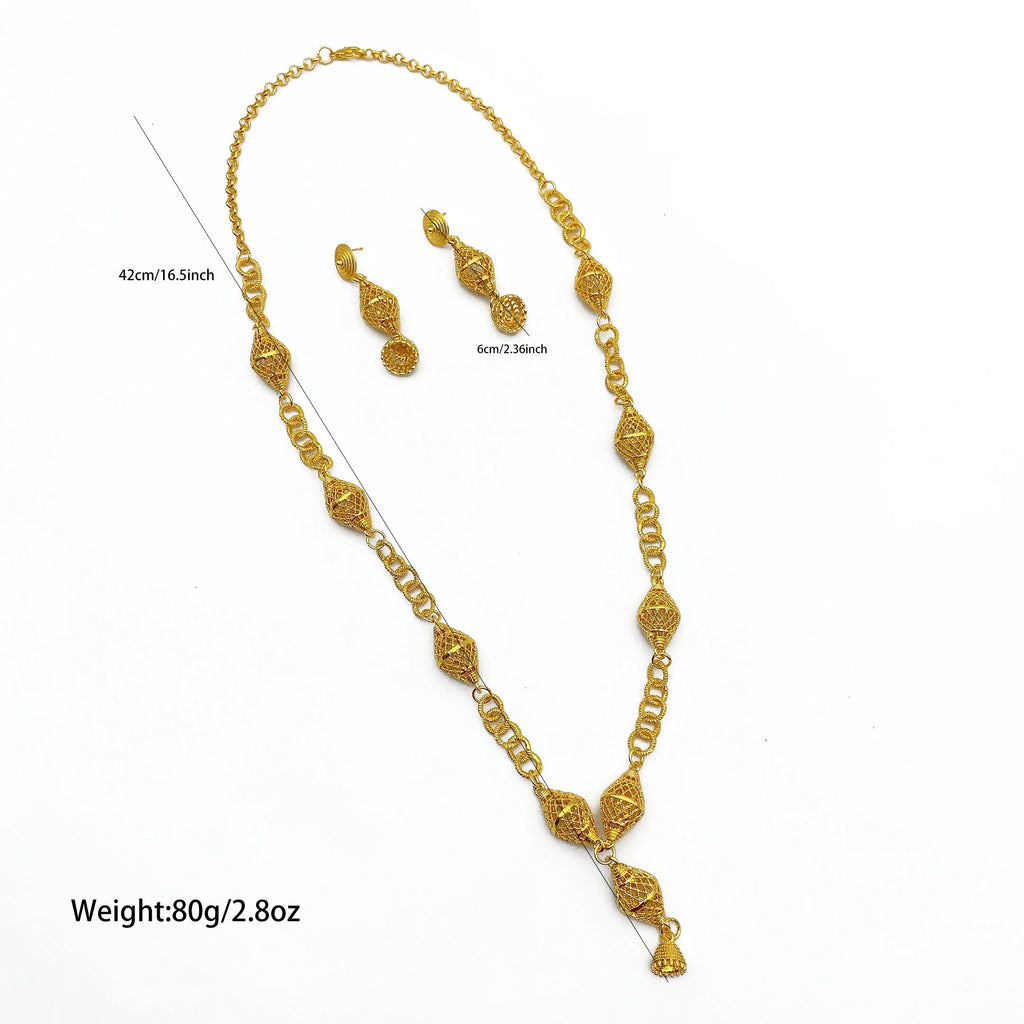 Brazilian 24k Gold Plated Jewelry Set For Women Wedding Long Necklace Earrings Jewellery Dubai Nigerian African Bridal Sets