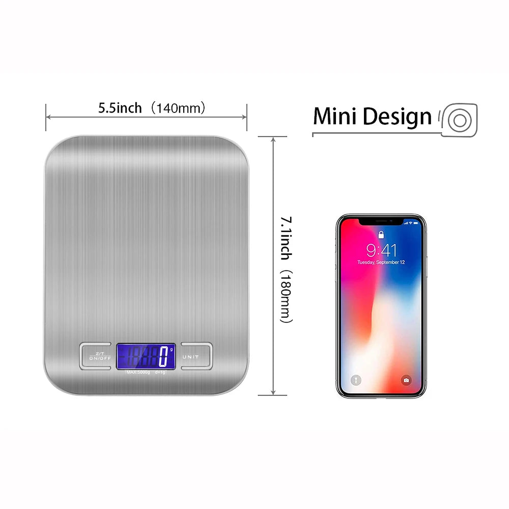 Digital Kitchen Scale LED Display 5/10kg-1g Stainless Steel Panel Electronic Scales Home Jewelry Food Weighing Baking Tools