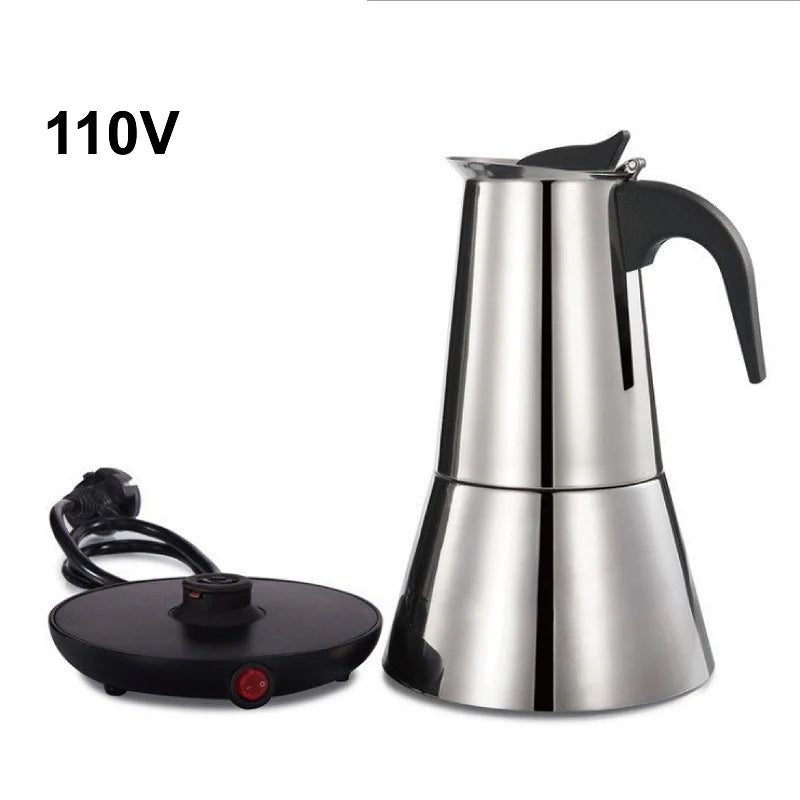110V/220V Electric Coffee Maker 300ml 304 Stainless Steel Mocha Pot Electric Italian Coffee Maker Percolator for Home