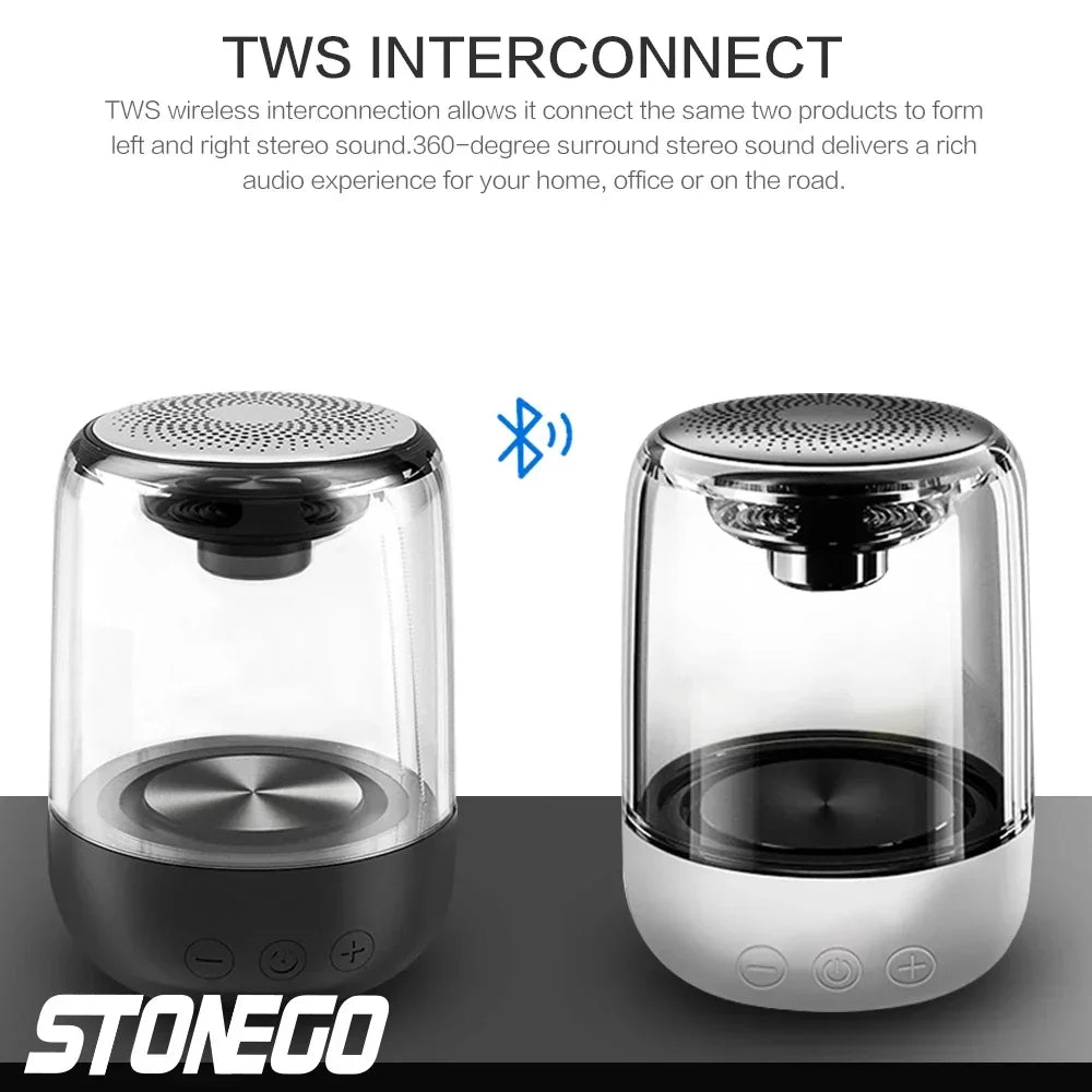 Colorful Portable Bluetooth Speaker Wireless Stereo TWS Transparent Crystal LED Music Player with TF Card