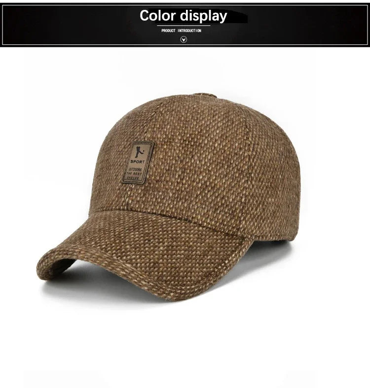 Baseball Cap Autumn Woolen Knitted Designer Men's Winter Cap Thicken Warm Hats with Earflaps Men's Brand Hats Dad Trucker Hats
