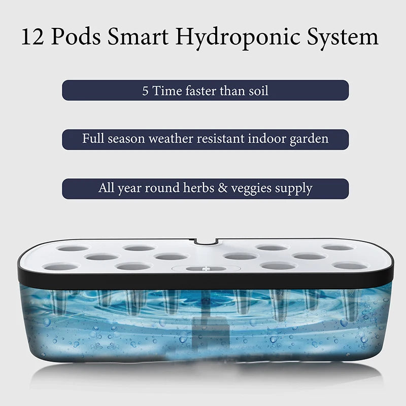 12 Holes-Hydroponic System Kits Indoor Soilless Cultivation Equipment Vegetable fruit herb Planting Box LED Plant Growth lamp