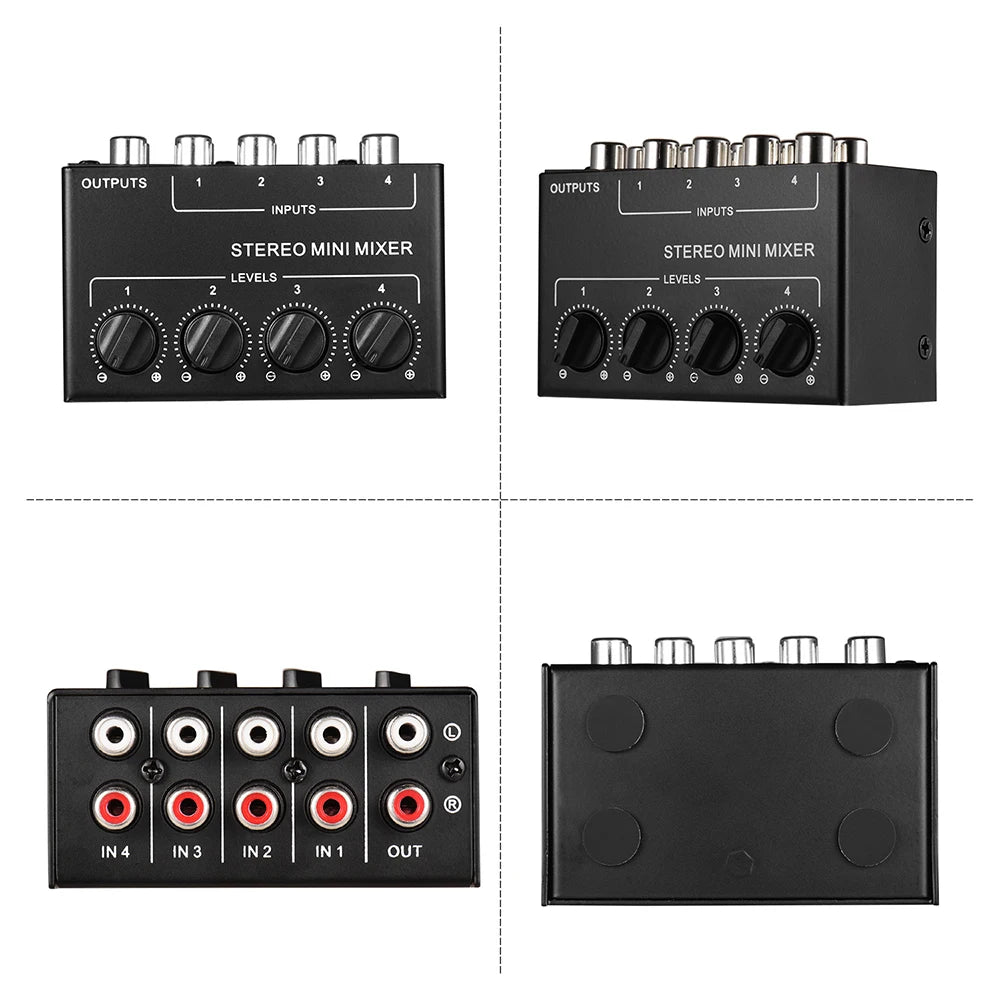 4-Channel Small Audio Mixer Stereo Dispenser Headphone Amplifier for Live Studio DJ CX400 Mini Passive Stereo Mixer RCA