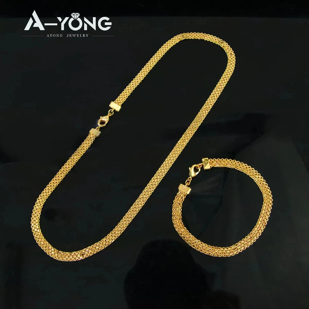 Ethiopia 24k Gold Plated Bridal Jewelry Set Width 10mm Traditional Moroccan Wedding Necklace Bracelet Arabian Women Party Gifts