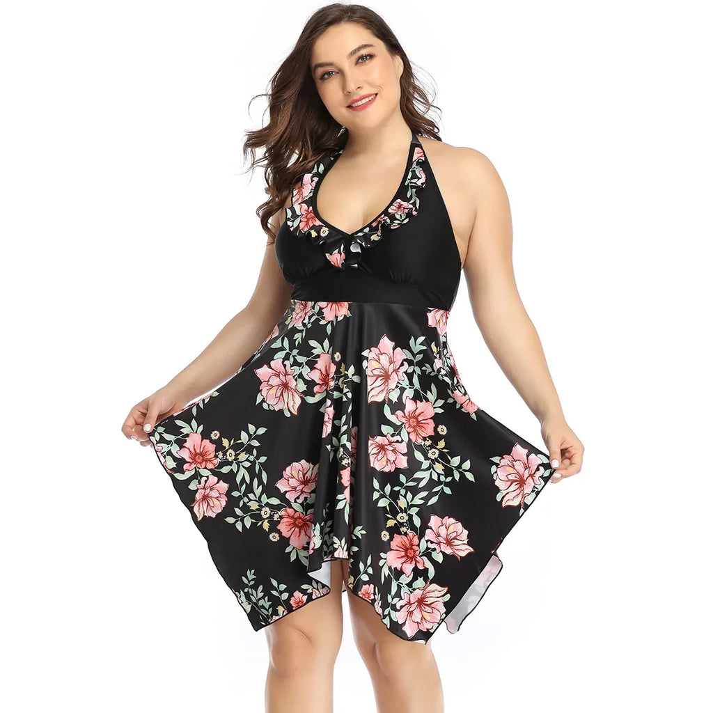 Bikini 2025 Summer Plus Size Swimsuit Female Split Lace Print Slim Fit Bag Hip Sexy Mesh Skirt Style Ladies Swimwear Beachwear