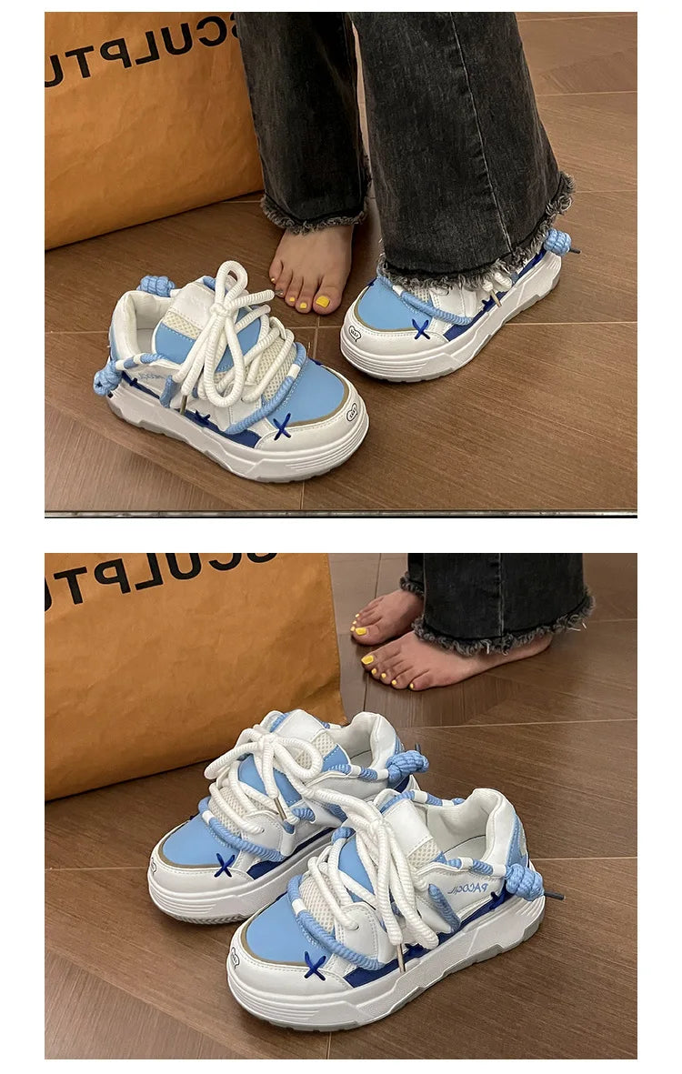 Cute Harajuku Sneakers Women's Running Shoes New Blue Thick Platform Sneakers Students Outdoor Casual Pink Vulcanized Shoes 42