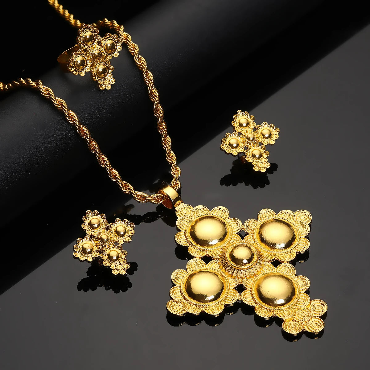 Ethiopian Cross Necklace Earrings Ring African Eritrean Traditional Religious Ornament