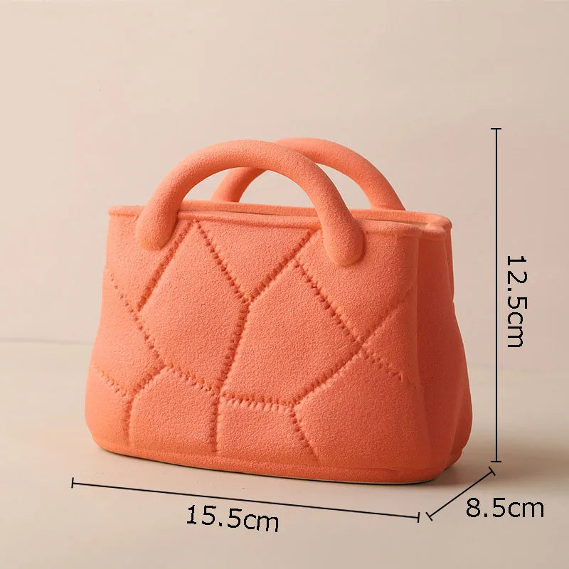 Creative Woven Handbag Vase Ceramic Flower Pots Decorative Flower Arrangement Desk Decoration Ornaments Crafts Floral Vases
