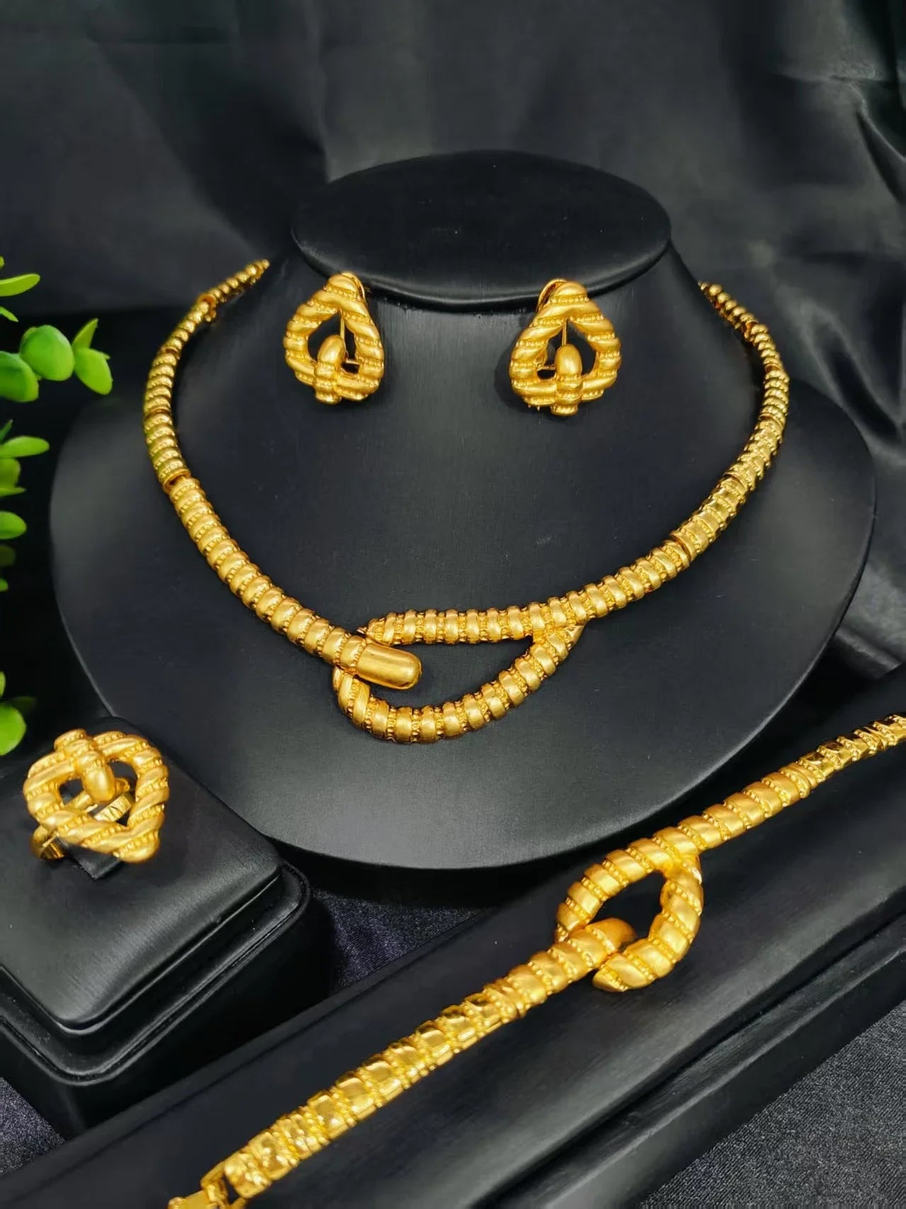 Ethiopian  Necklace Earrings Bangle Ring Jewelry Set For Women 24K Gold Plated Dubai Indian African Bridal Wedding Party Jewelle