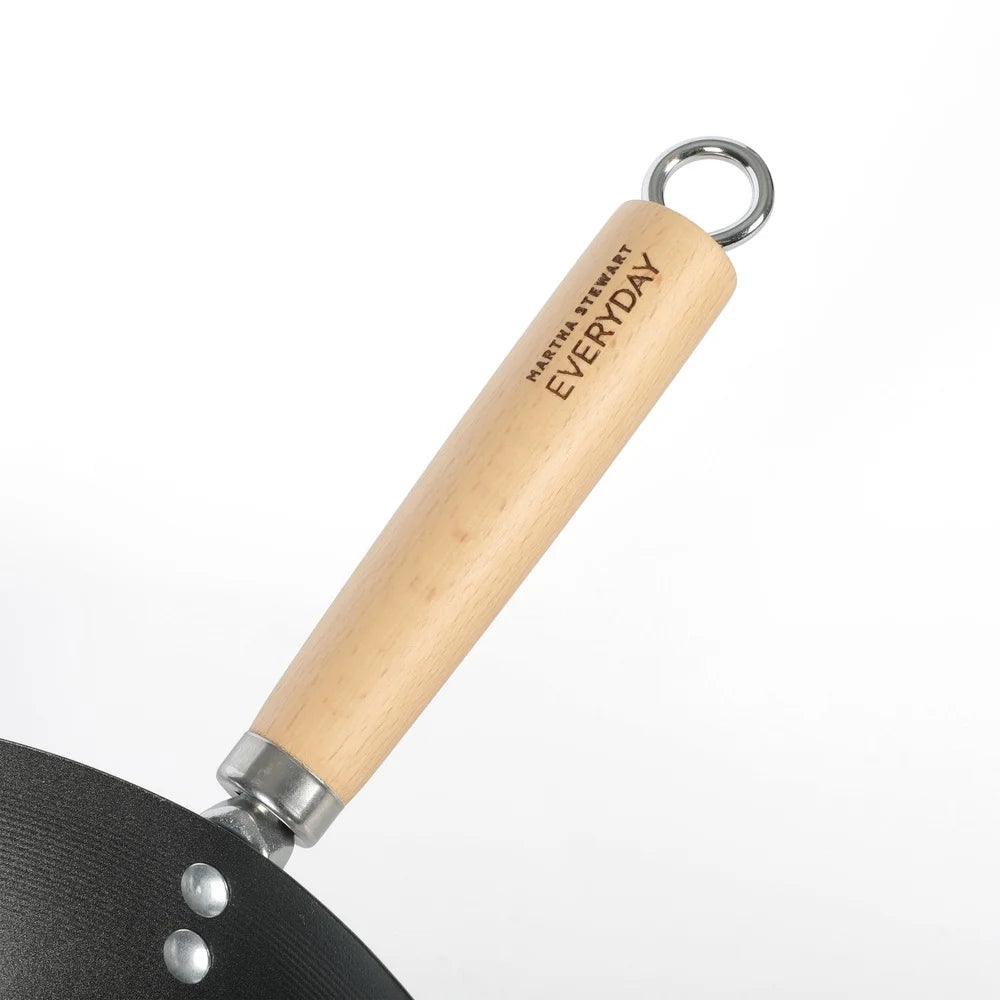 Carbon Steel Wok Nonstick 14 Inch Cooking Pan Dishwasher Safe Suitable All Stovetops Induction Gas Electric Even Heat