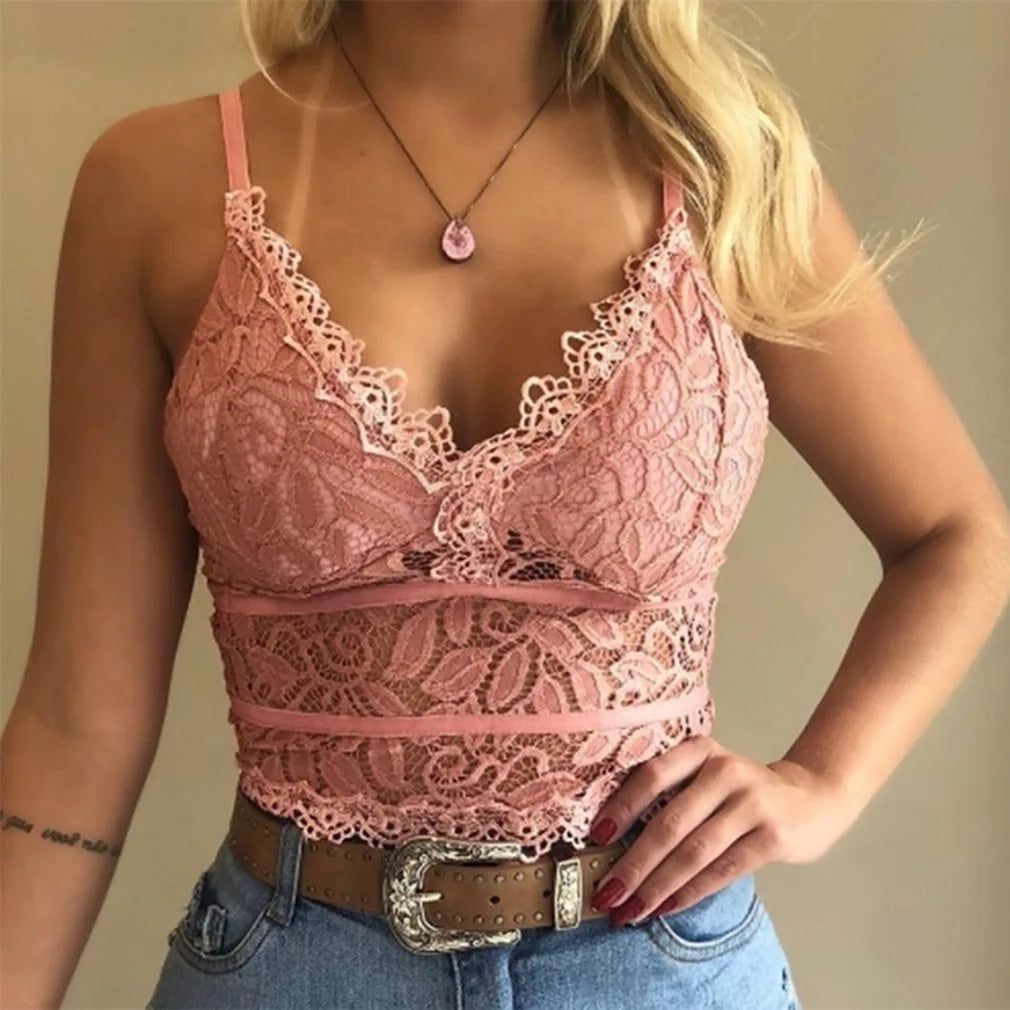 2023 European American women vests women's clothing sexy perspective Lace suspenders Fashion outerwear underwear tank top vest