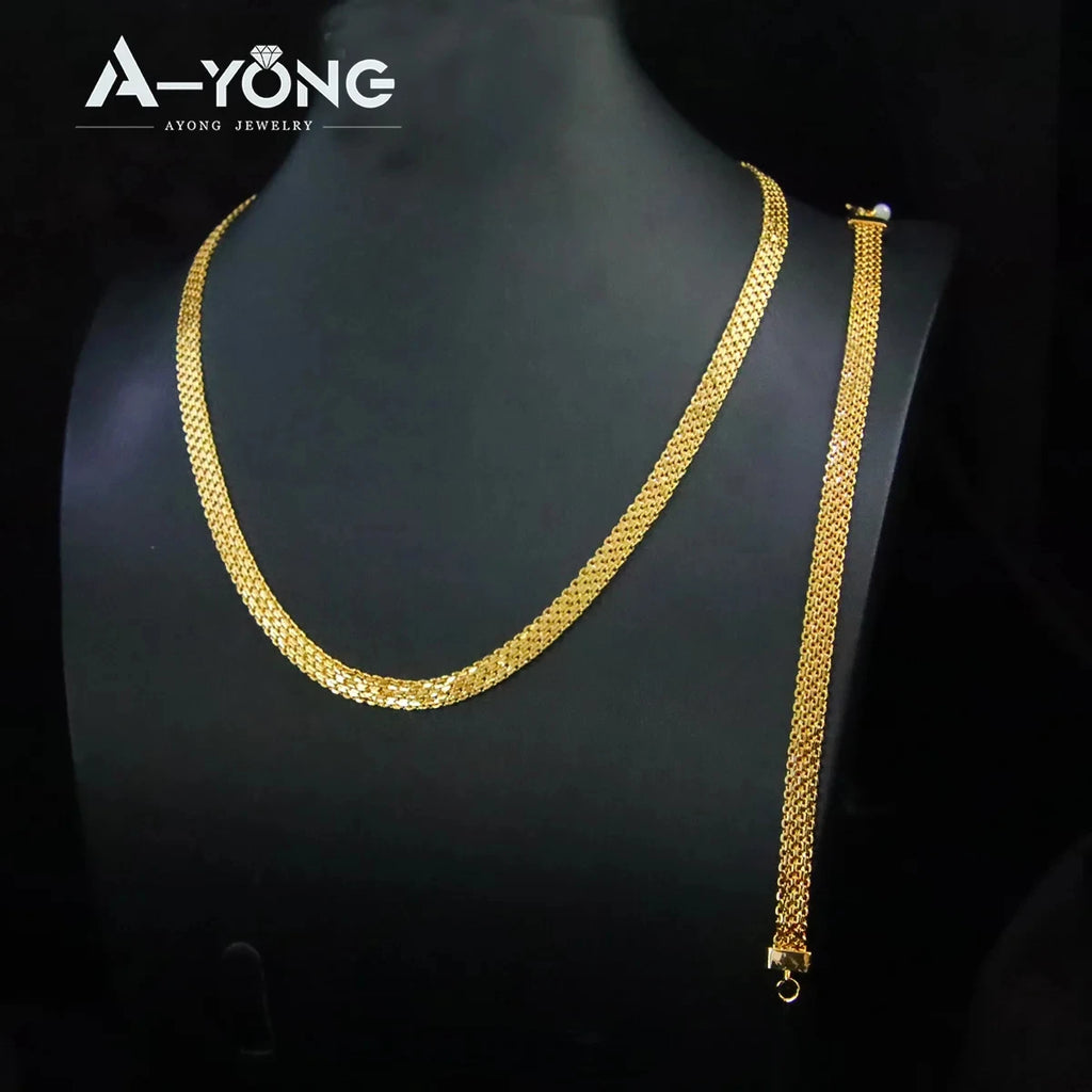 Ethiopia 24k Gold Plated Bridal Jewelry Set Width 10mm Traditional Moroccan Wedding Necklace Bracelet Arabian Women Party Gifts