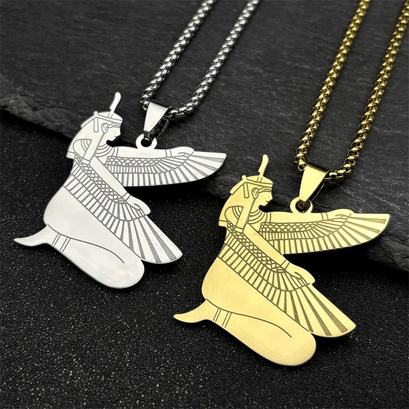 Egyptian Isis Goddess of Life Necklace for Women Men Stainless Steel Gold/Silver Color Egypt Mystery Amulet Chain Jewelry